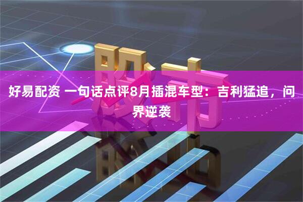 好易配资 一句话点评8月插混车型：吉利猛追，问界逆袭